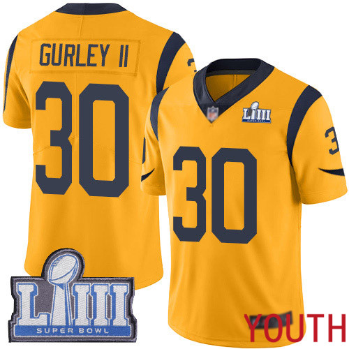 Los Angeles Rams Limited Gold Youth Todd Gurley Jersey NFL Football #30 Super Bowl LIII Bound Rush Vapor Untouchable->youth nfl jersey->Youth Jersey